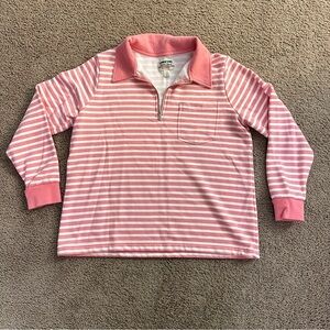 Lands' End Women’s Quarter Zip Long Sleeves Tshirt in Pink & White Stripes sz L